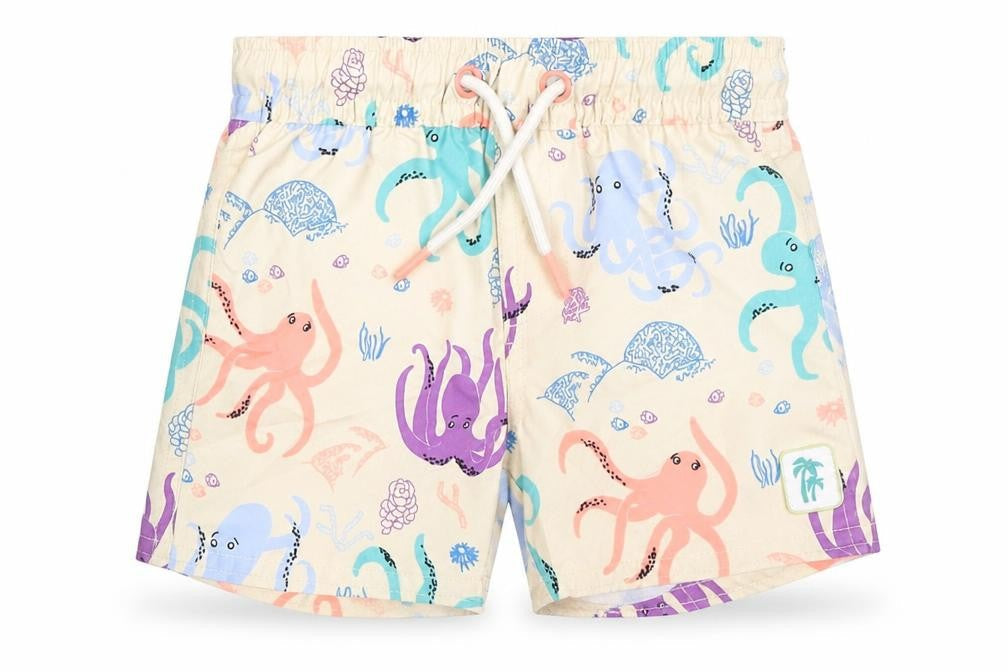 Front view of Marks & Spencer Baby Multicoloured 100% Polyester Cropped Trousers, Months Drawstring - Octopus, Swim Shorts