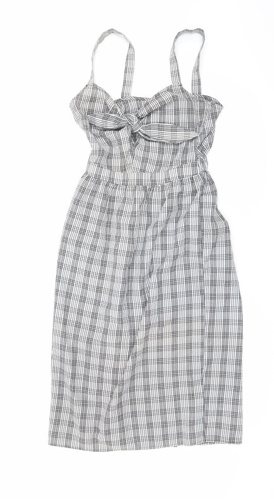 Miss Selfridge Womens Black Plaid Polyester A-Line Size 8 V-Neck Pullover