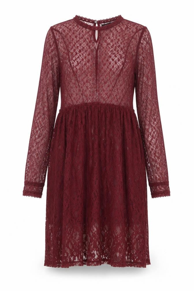 New Look Womens Purple Floral Nylon A-Line Size 8 Round Neck Button - Lace
