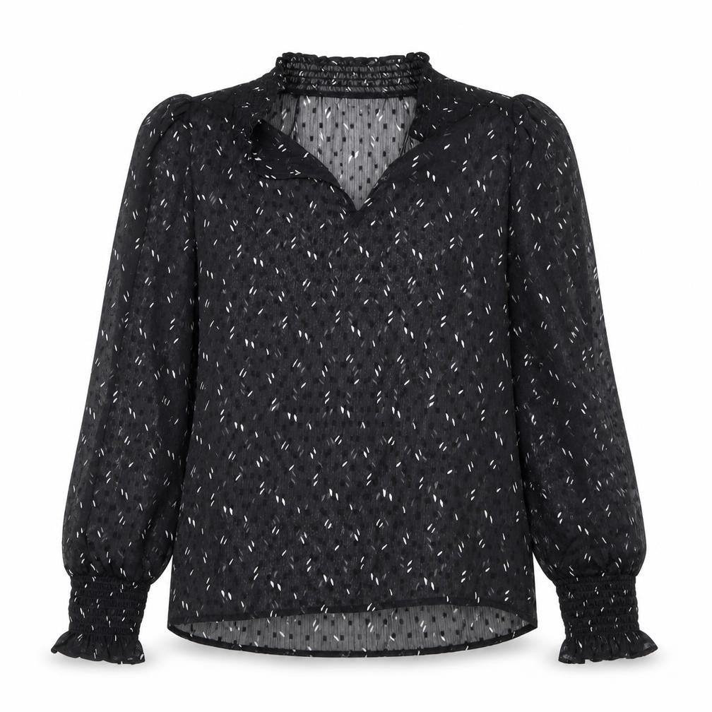 Marks and Spencer Womens Black Geometric Polyester Basic Blouse Size 6 V-Neck