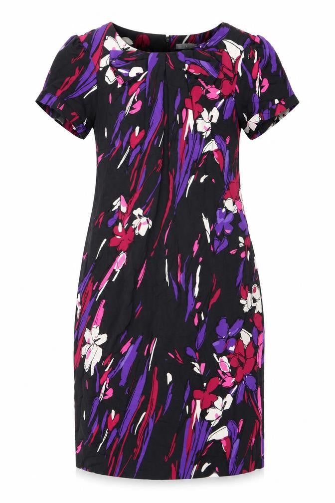 Marks and Spencer Womens Black Geometric Polyester A-Line Size 14 Round Neck Zip