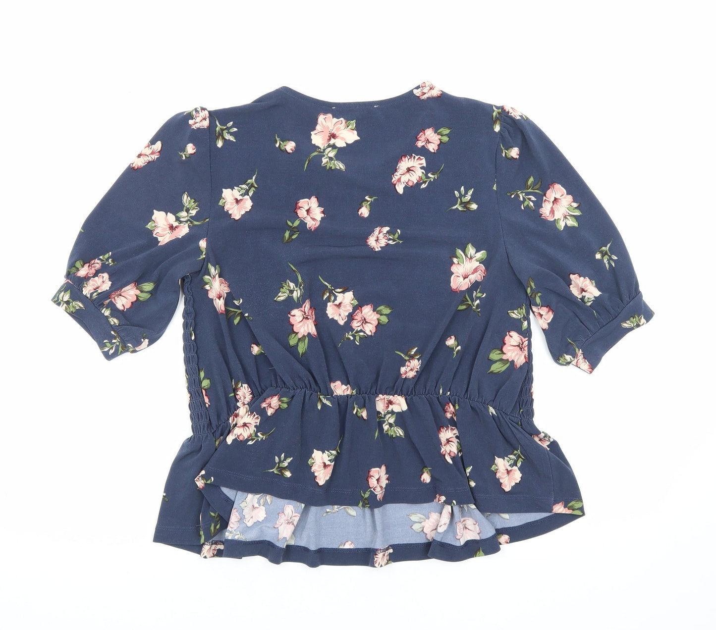 Oasis Womens Blue Floral Polyester Basic T-Shirt Size S Round Neck