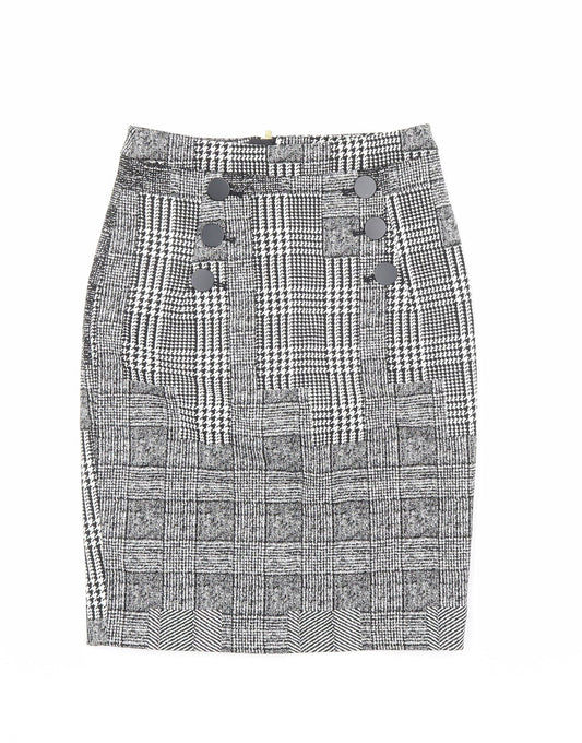 H&M Womens Black Plaid Polyester Straight & Pencil Skirt Size 6 Zip