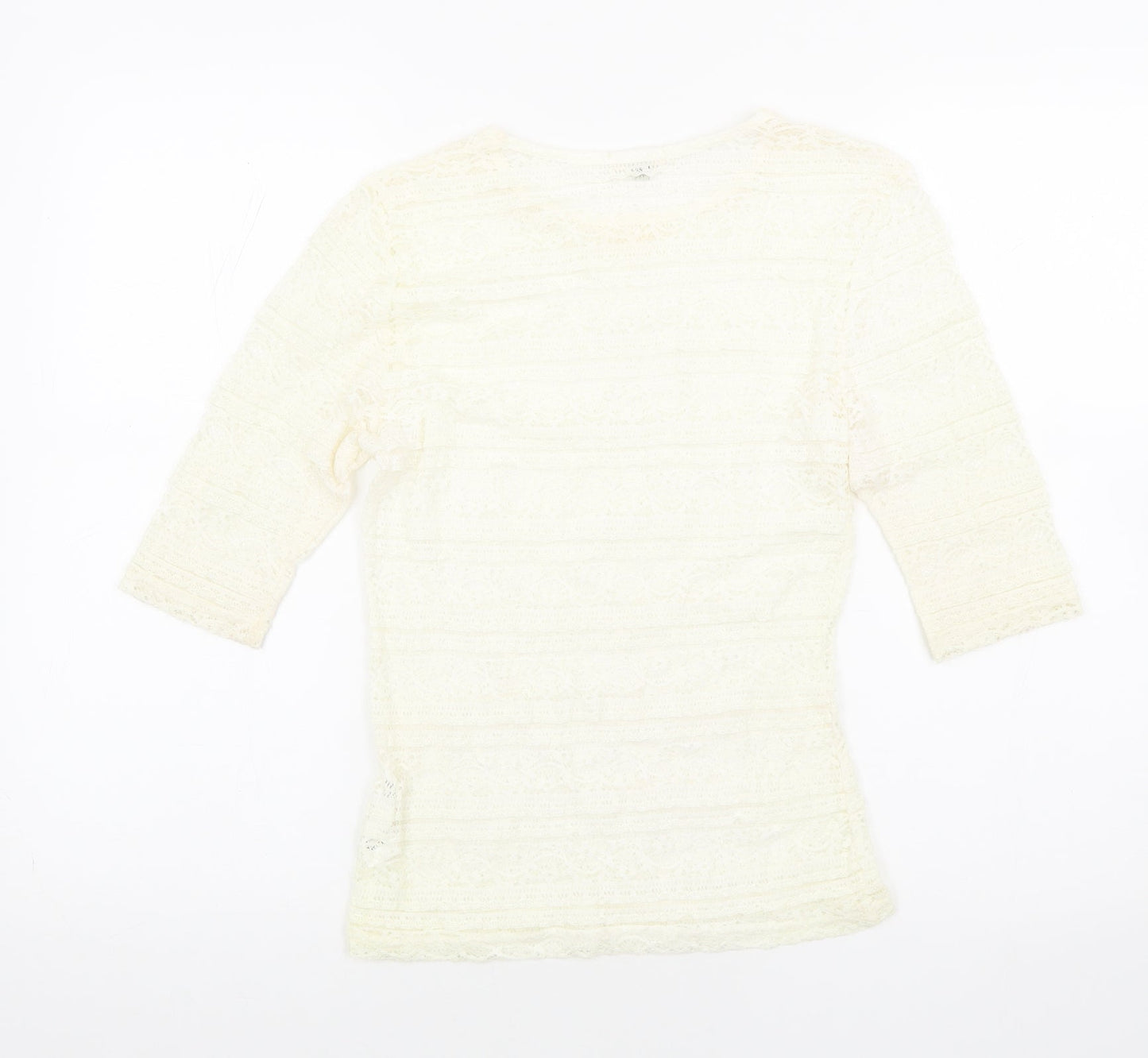 River Island Womens Ivory Geometric Polyamide Basic Blouse Size 10 Round Neck - Lace