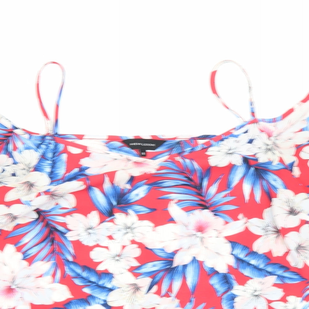 New Look Womens Red Floral Polyester Basic Blouse Size 8 Off the Shoulder