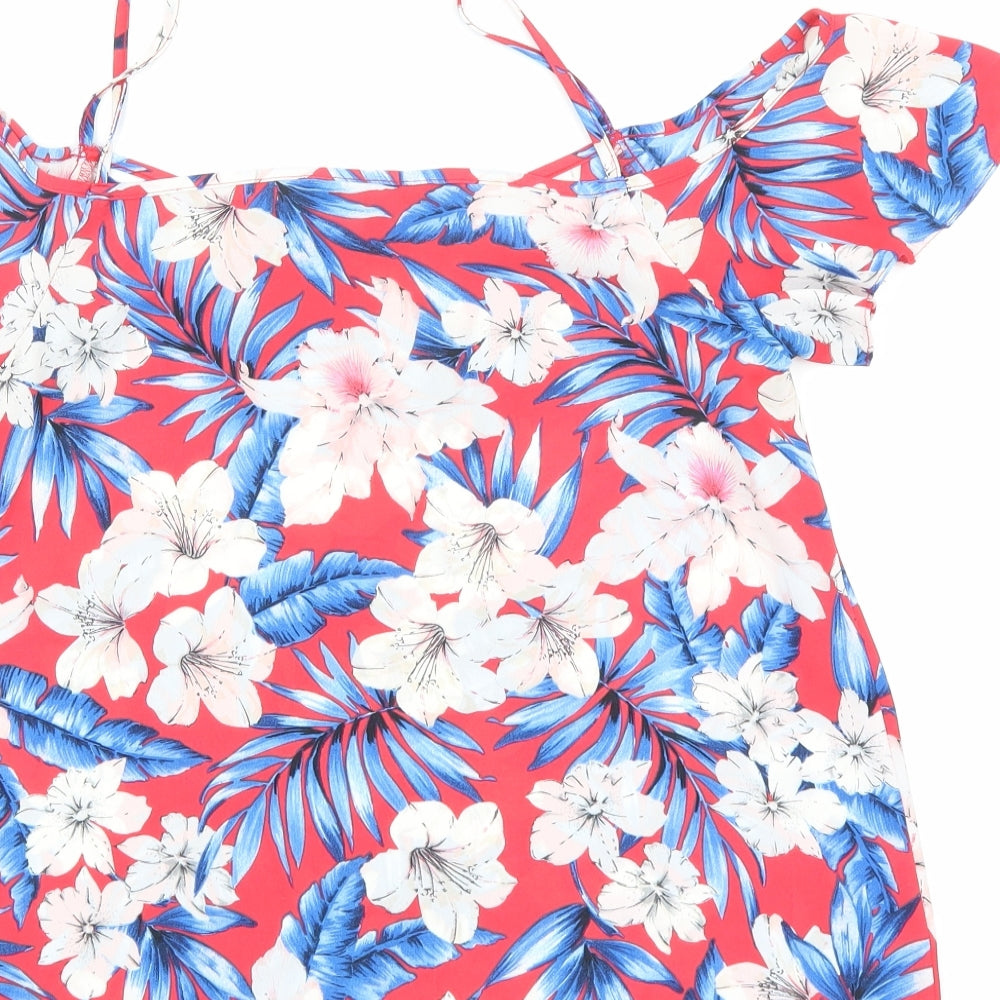 New Look Womens Red Floral Polyester Basic Blouse Size 8 Off the Shoulder