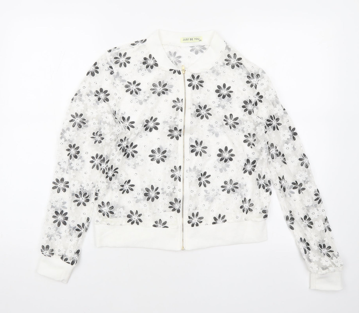 Just Be You Womens White Floral Jacket Size S Zip