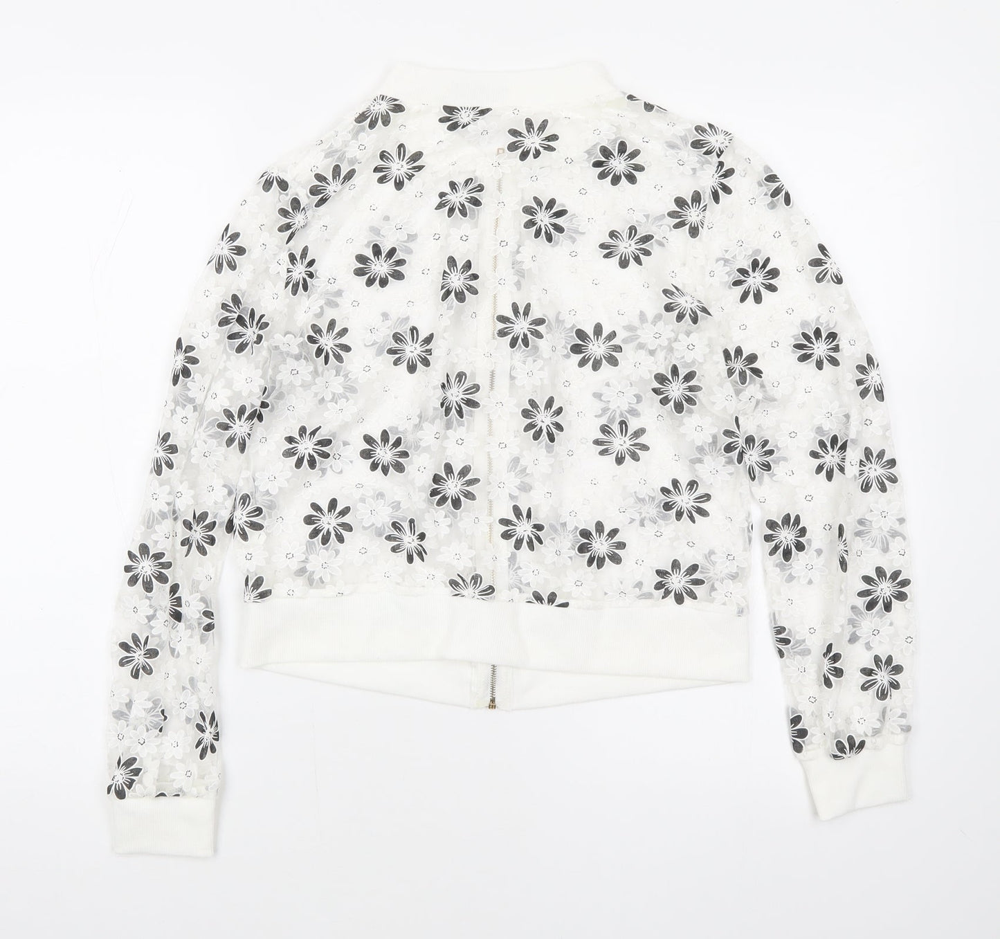 Just Be You Womens White Floral Jacket Size S Zip