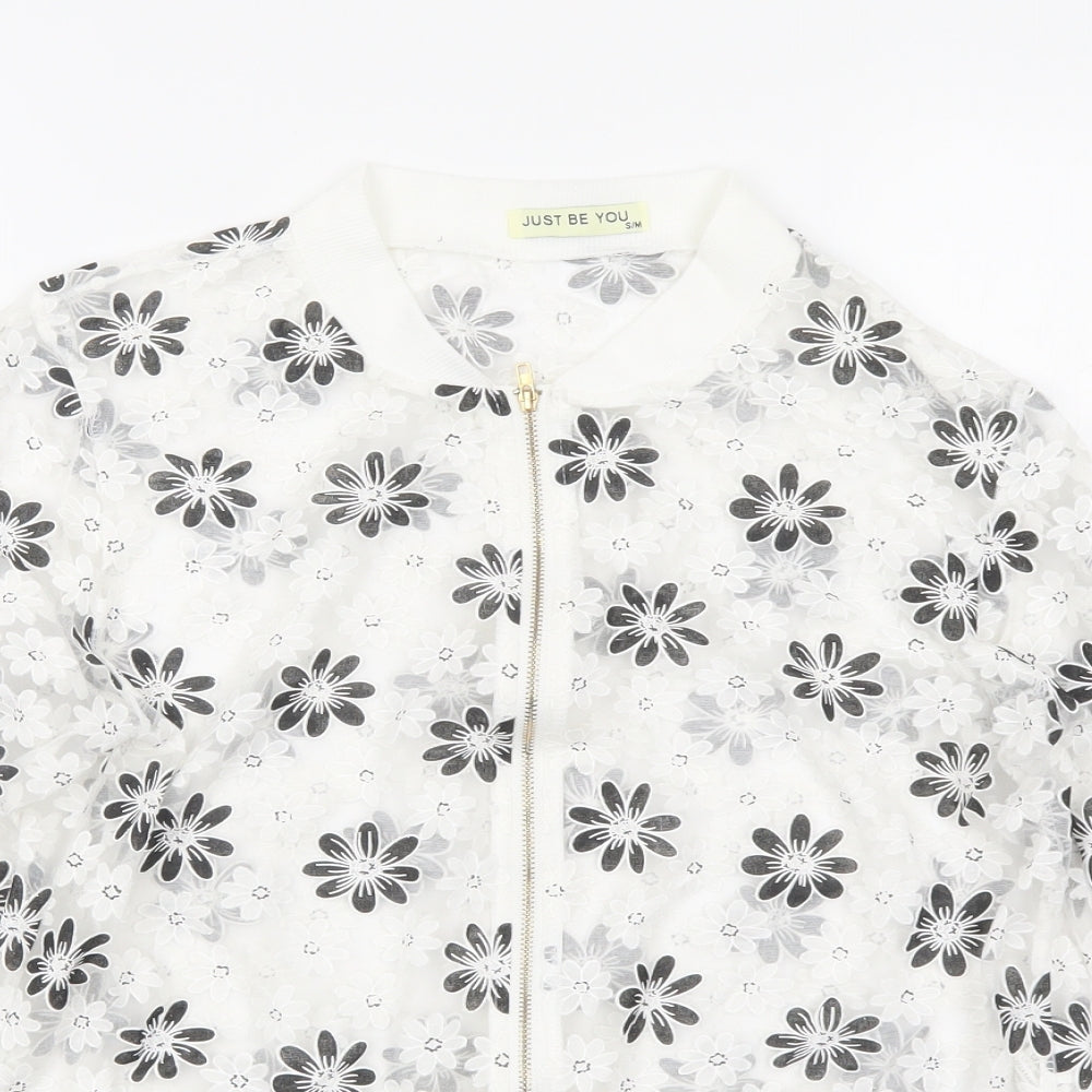 Just Be You Womens White Floral Jacket Size S Zip