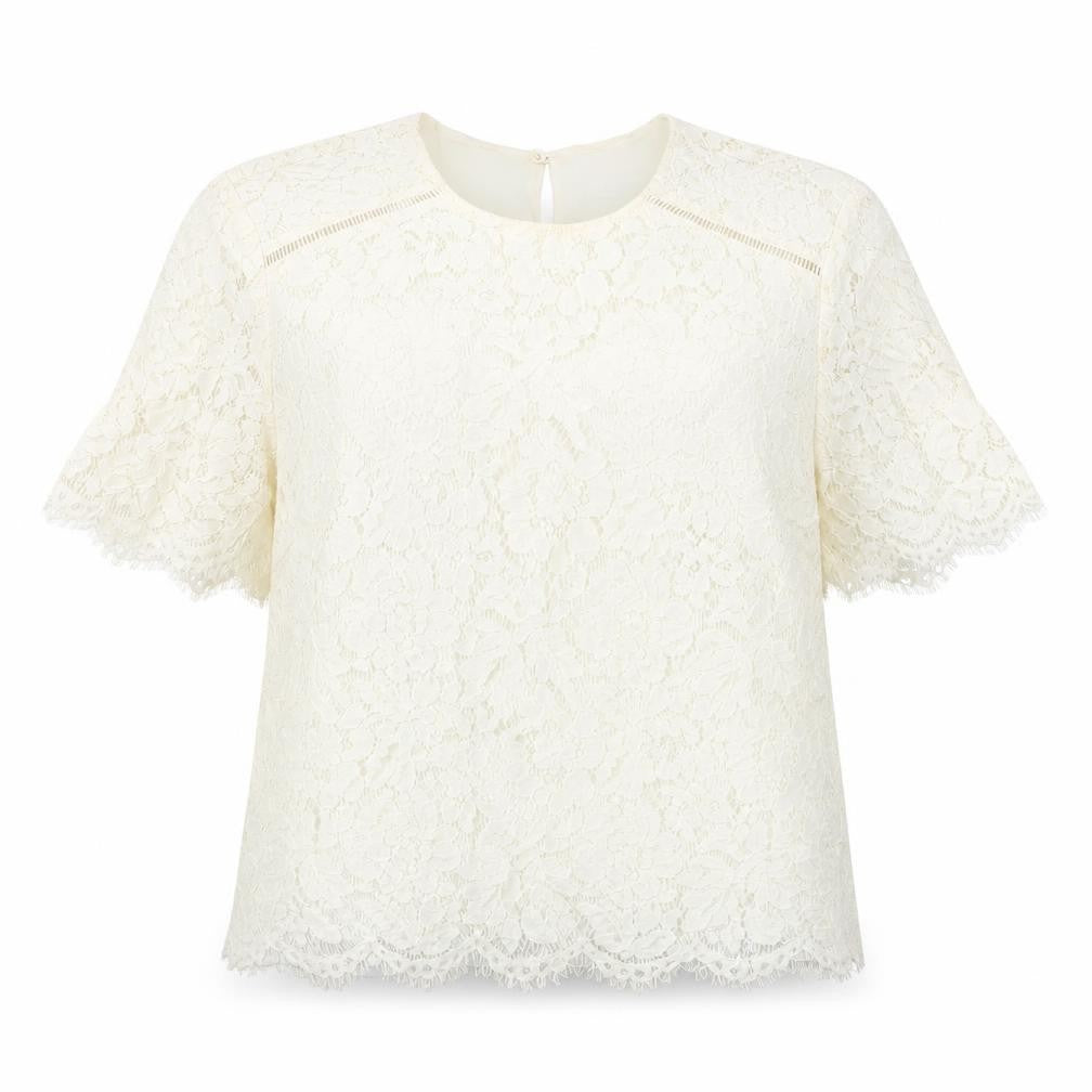 John Lewis Womens Ivory Geometric Cotton Basic T-Shirt Size 12 Round Neck