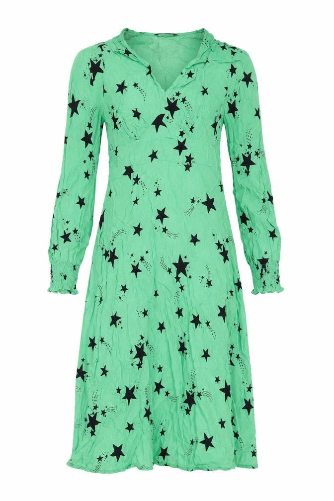 Marks and Spencer Womens Green Geometric Viscose A-Line Size 8 V-Neck Zip - Star Print