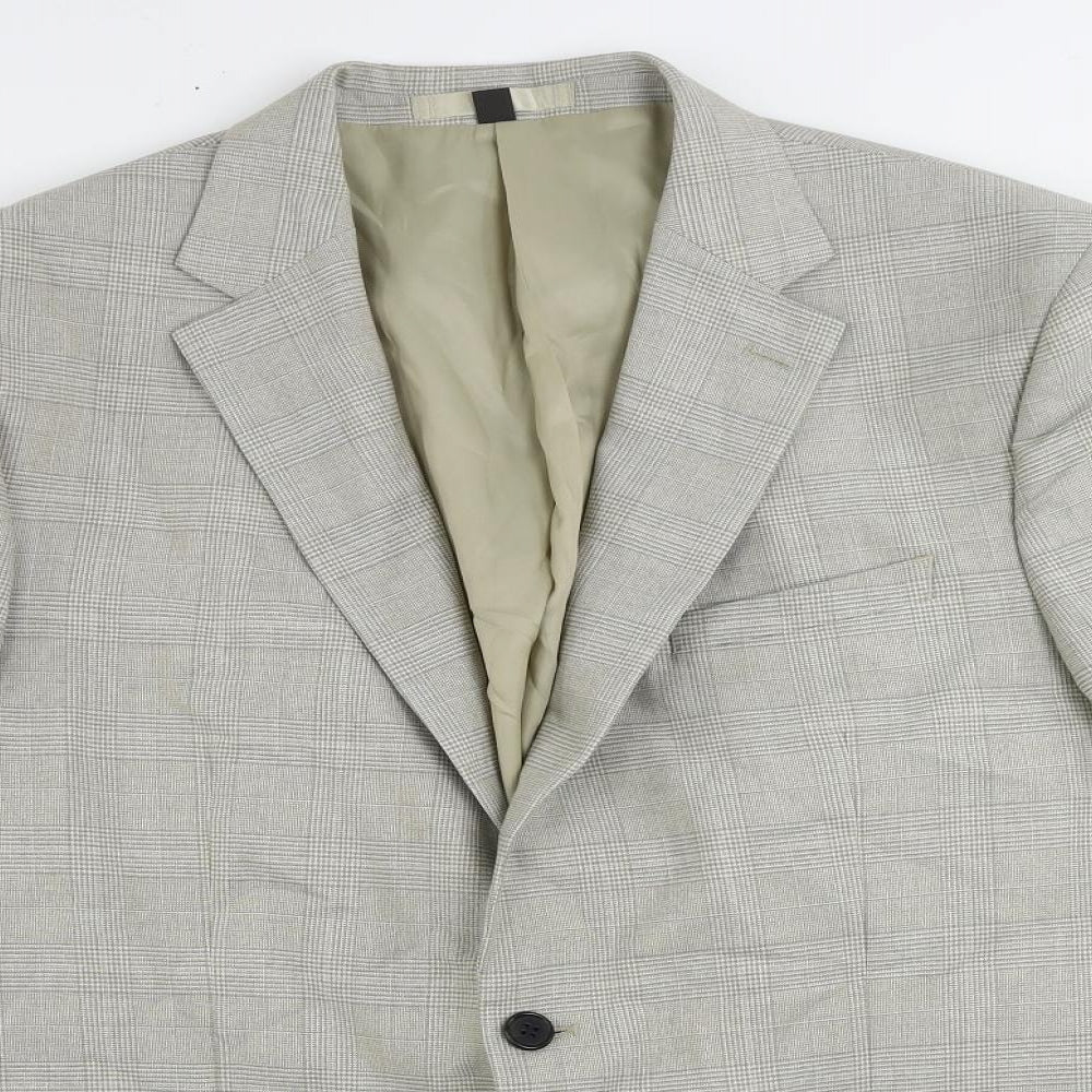 Marks and Spencer Mens Beige Plaid Polyester Jacket Suit Jacket Size 44 Regular