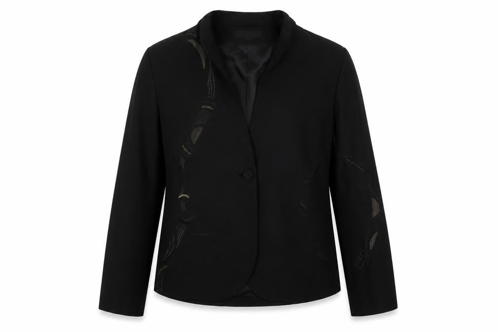Nitya Womens Black Jacket Blazer Size 10 Button - Embroidered