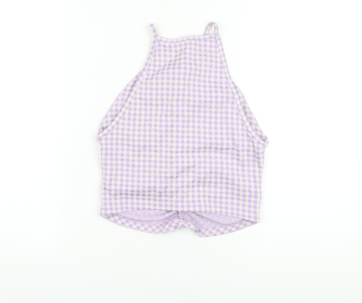 Zara Womens Purple Check Cotton Cropped T-Shirt Size S Square Neck