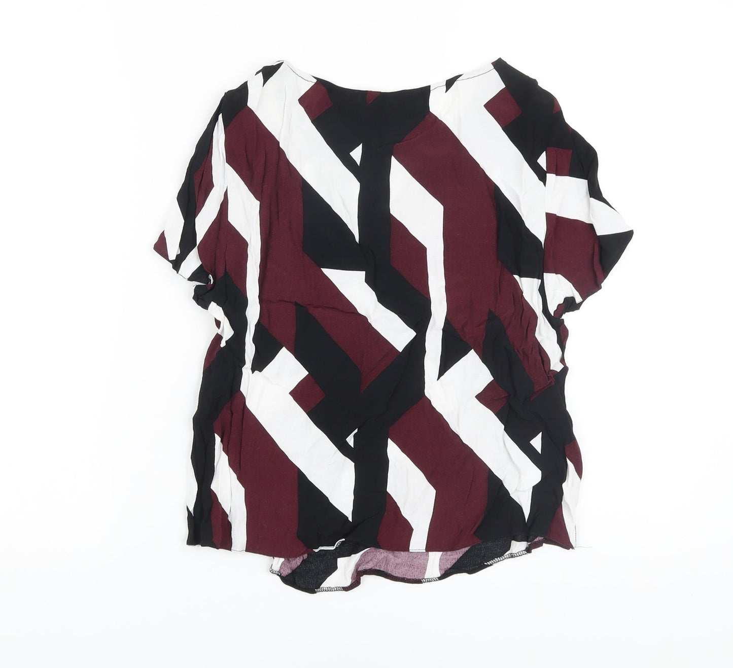 New Look Womens Multicoloured Geometric Viscose Basic Blouse Size 10 Crew Neck