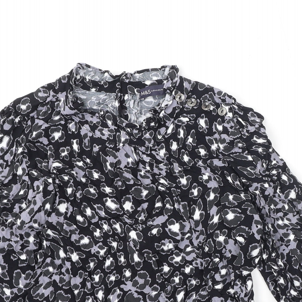 Marks and Spencer Womens Multicoloured Animal Print Viscose Basic Blouse Size 10 Round Neck - Leopard Print