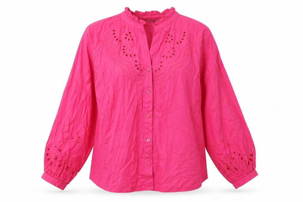 Marks and Spencer Womens Pink 100% Cotton Basic Button-Up Size 12 V-Neck - Embroidery