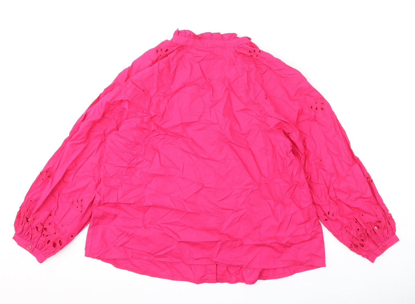 Marks and Spencer Womens Pink 100% Cotton Basic Button-Up Size 12 V-Neck - Embroidery