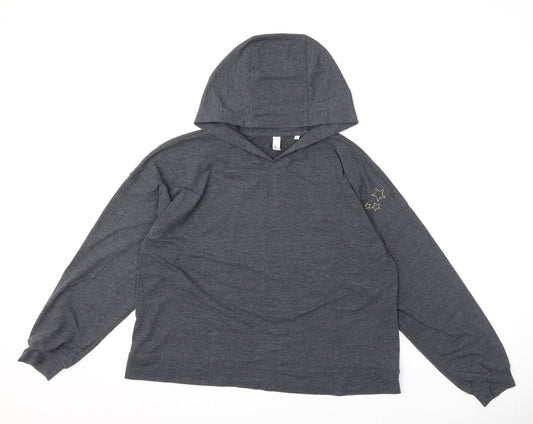 AND/OR Womens Grey Polyester Pullover Hoodie Size 12 Pullover - Embroidery, Stars