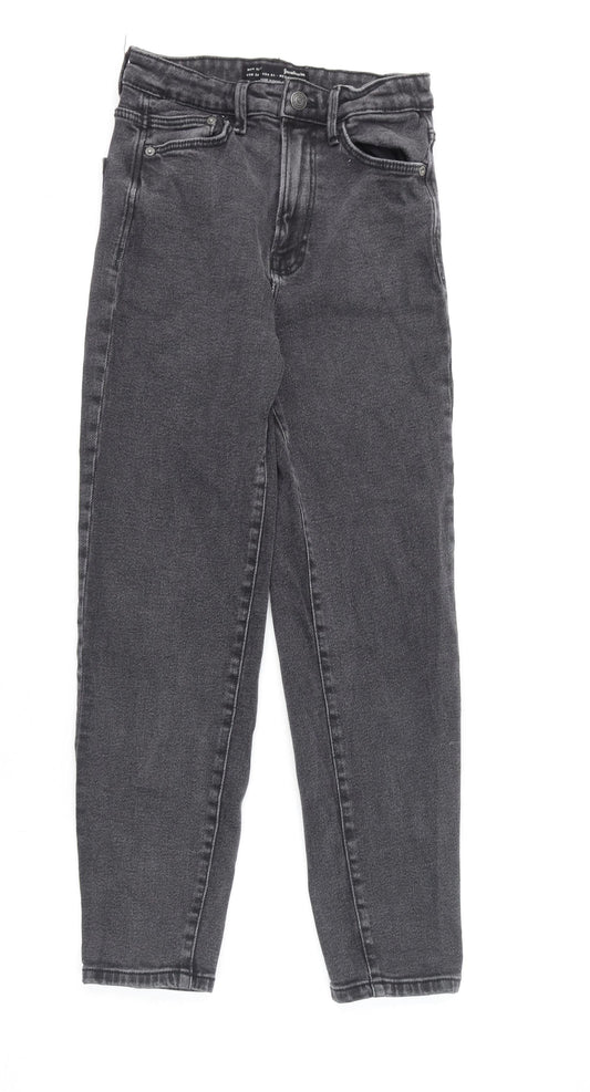 Stradivarius Womens Grey Cotton Straight Jeans Size 8 L25 in Regular Zip