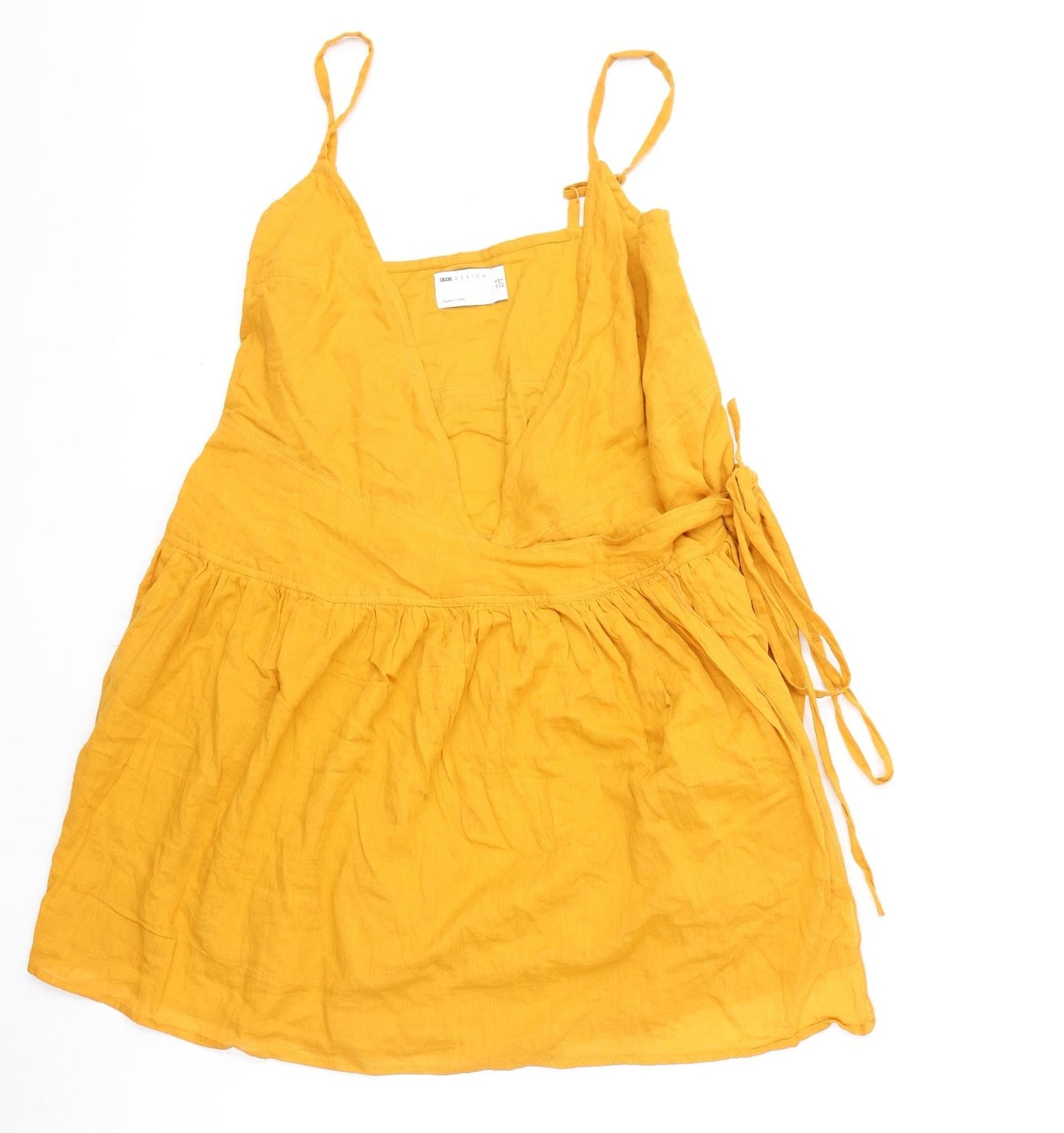 ASOS Womens Yellow 100% Cotton Wrap Dress Size 10 V-Neck Tie