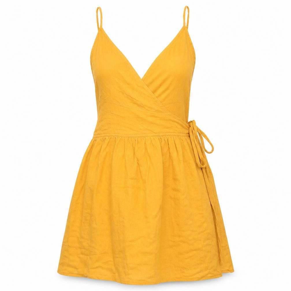 ASOS Womens Yellow 100% Cotton Wrap Dress Size 10 V-Neck Tie