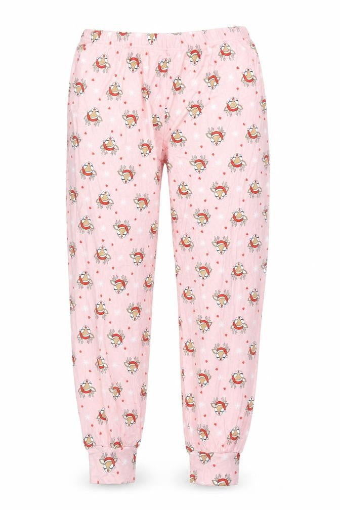 Lipsy Womens Pink Geometric Viscose Capri Pyjama Pants Size 12 - Christmas, Reindeers