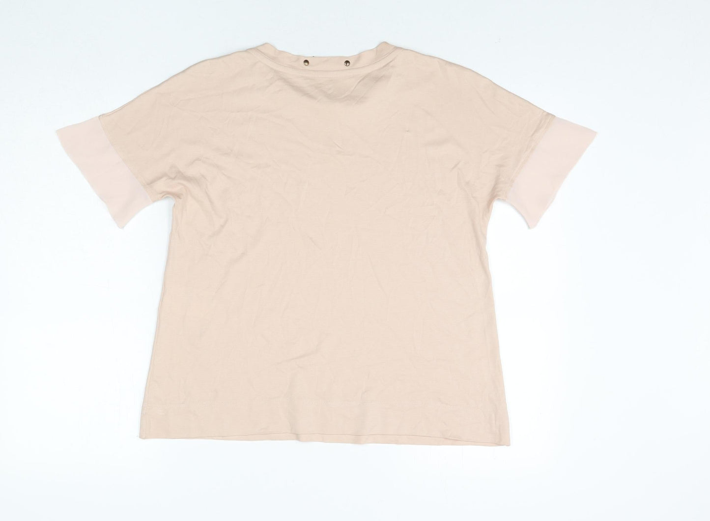 Marc Cain Womens Pink Cotton Basic T-Shirt Size 10 Round Neck - Rhinestone Neckline Detail