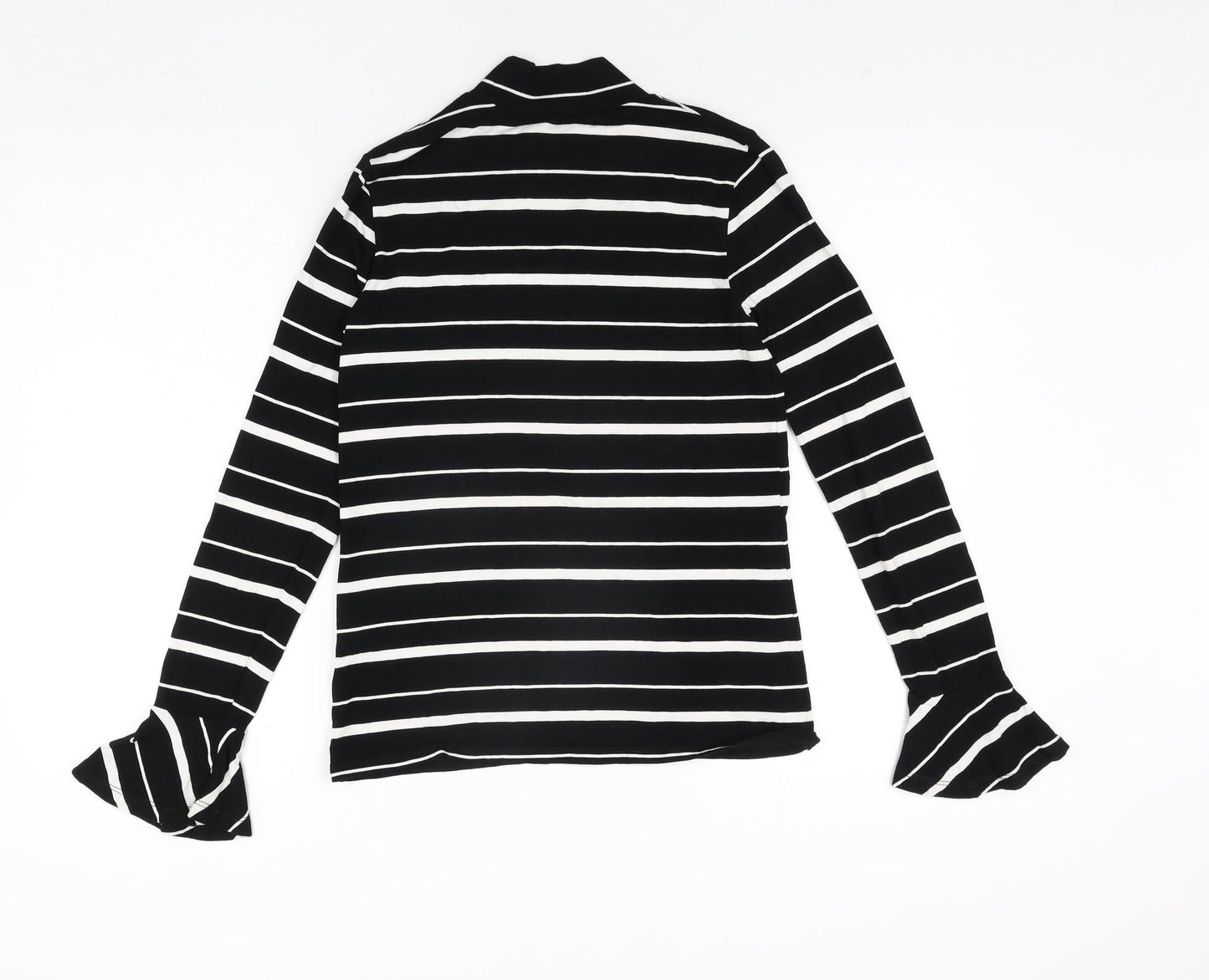 Warehouse Womens Black Striped Viscose Basic Blouse Size 8 Mock Neck