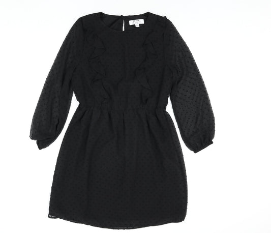 Dorothy Perkins] Womens Black Polka Dot Polyester Shift Size 10 Round Neck Button