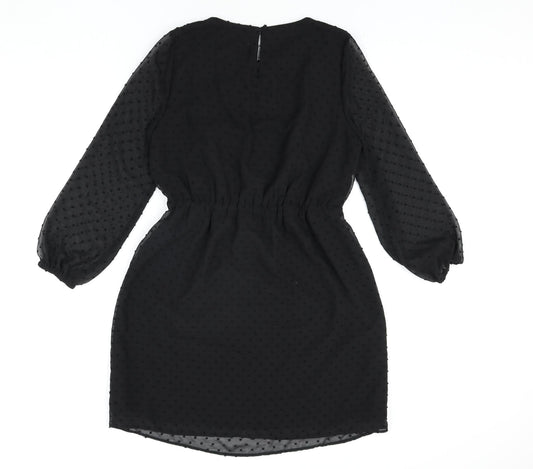 Dorothy Perkins] Womens Black Polka Dot Polyester Shift Size 10 Round Neck Button