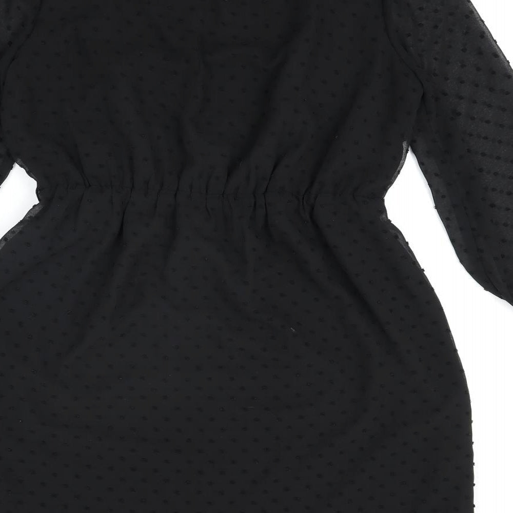 Dorothy Perkins] Womens Black Polka Dot Polyester Shift Size 10 Round Neck Button