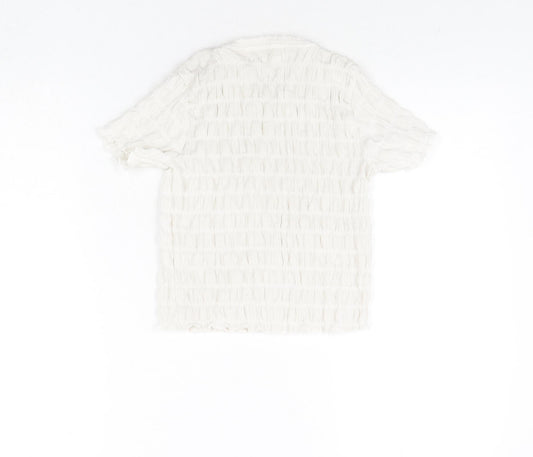 NEXT Girls White Polyester Basic Blouse Size 8 Years Round Neck Pullover - Rouched