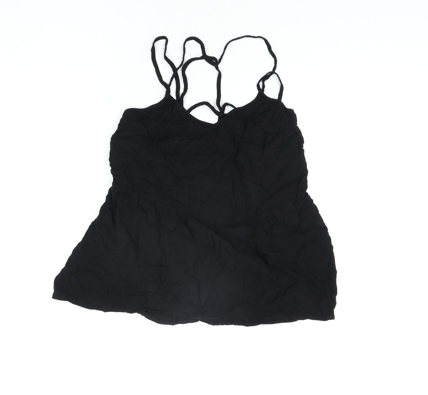 Warehouse Womens Black Viscose Camisole Blouse Size 10 Scoop Neck - Straps Peplum