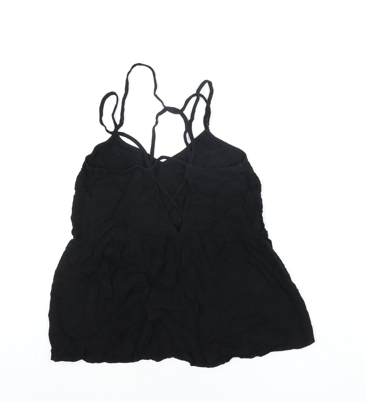 Warehouse Womens Black Viscose Camisole Blouse Size 10 Scoop Neck - Straps Peplum