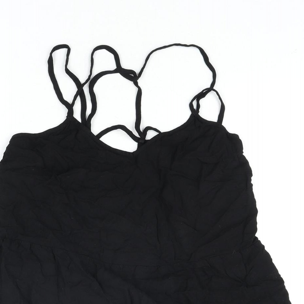 Warehouse Womens Black Viscose Camisole Blouse Size 10 Scoop Neck - Straps Peplum