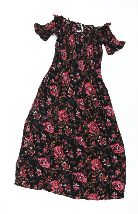 Kimchi Blue Womens Multicoloured Floral Viscose Shift Size XS Square Neck Pullover - Side Slit Rouched