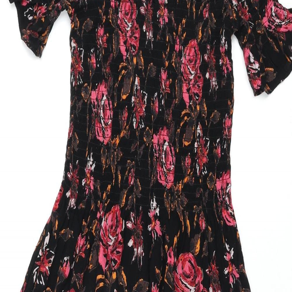 Kimchi Blue Womens Multicoloured Floral Viscose Shift Size XS Square Neck Pullover - Side Slit Rouched