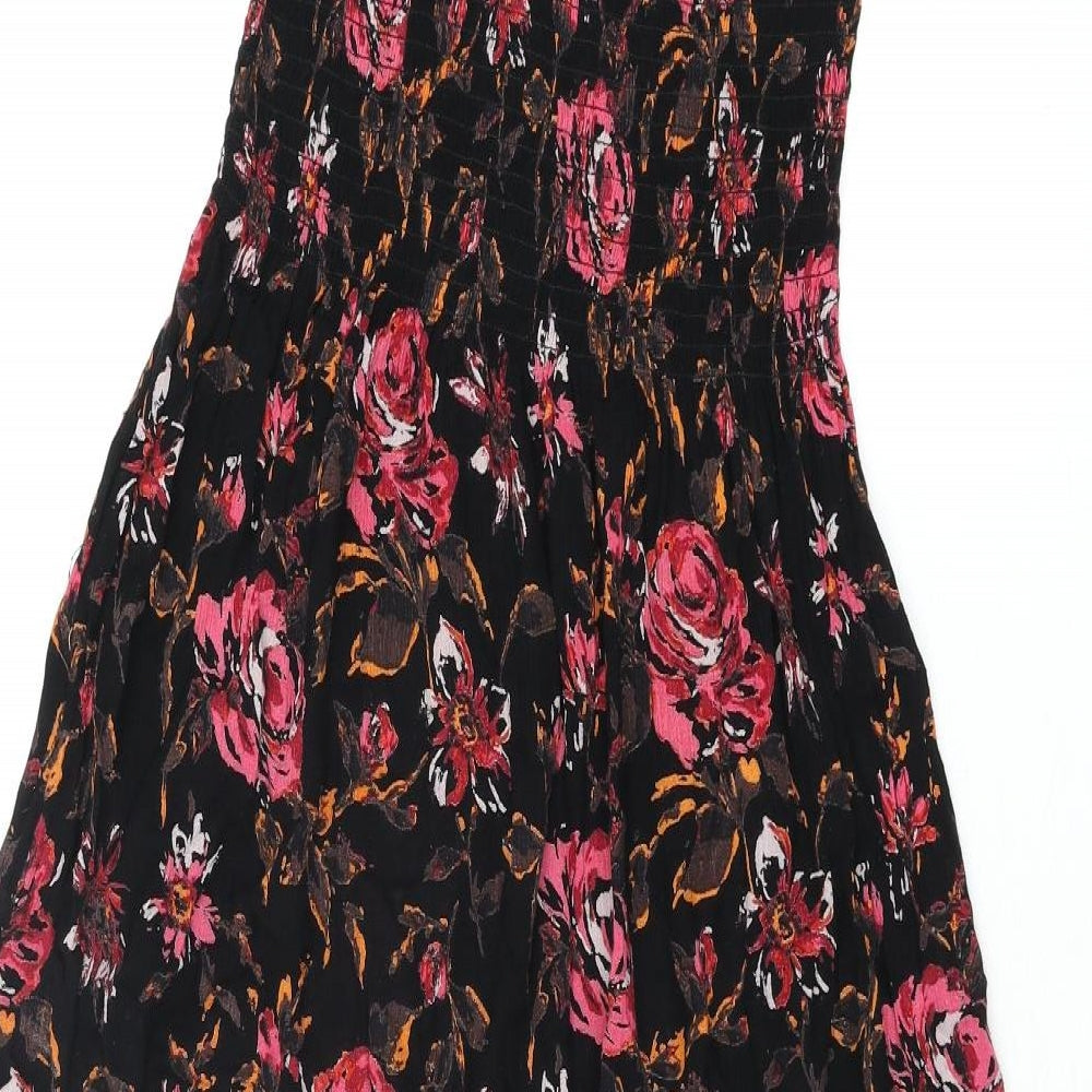 Kimchi Blue Womens Multicoloured Floral Viscose Shift Size XS Square Neck Pullover - Side Slit Rouched