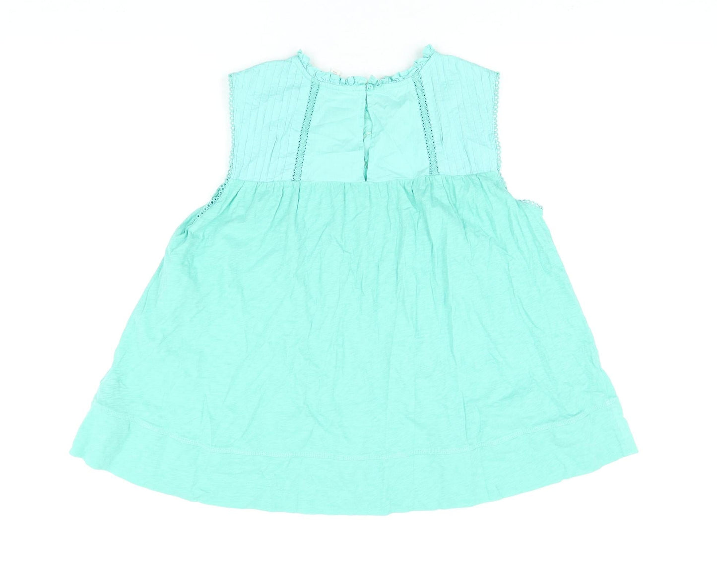 Per Una Womens Green Cotton Basic Blouse Size 12 Round Neck - Embroidered Frill