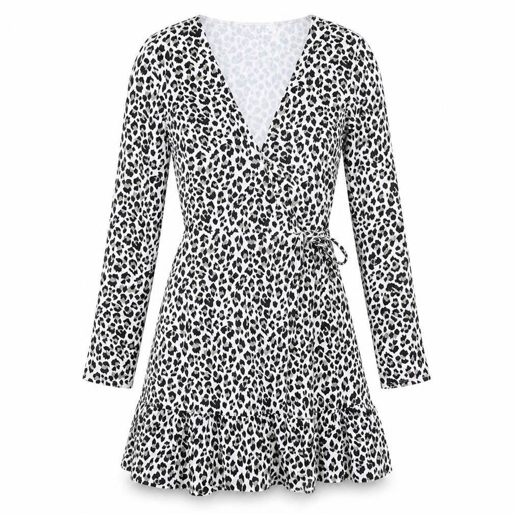 Divided by H&M Womens White Animal Print Polyester Wrap Dress Size XS V-Neck Tie - Leopard Print
