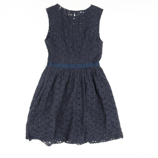 Jack Wills Womens Blue Cotton Fit & Flare Size 6 Round Neck Zip