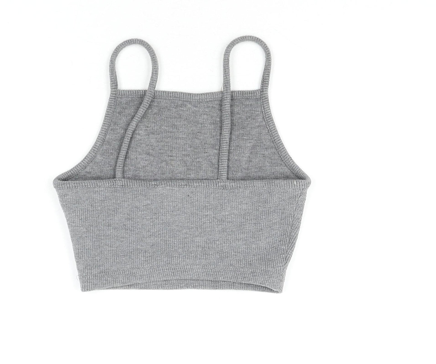 Topshop Womens Grey Polyester Cropped Tank Size 6 Square Neck - Ribbed