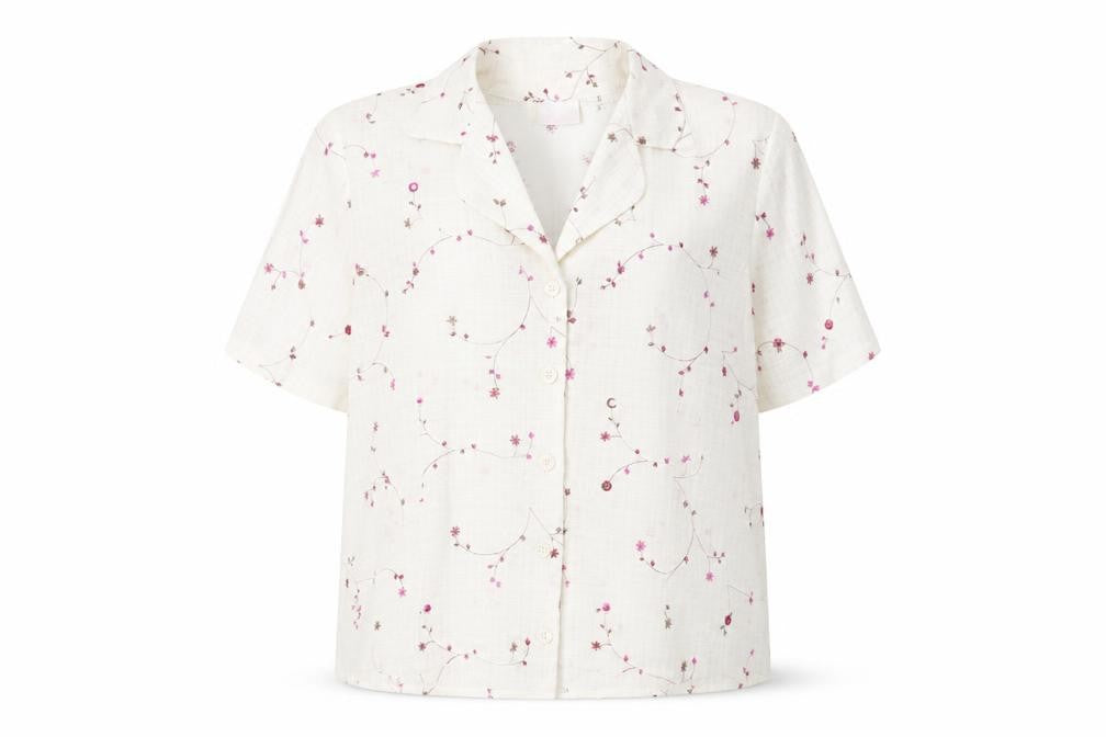 Deau Ville Womens Ivory Floral Polyester Basic Button-Up Size 16 Collared