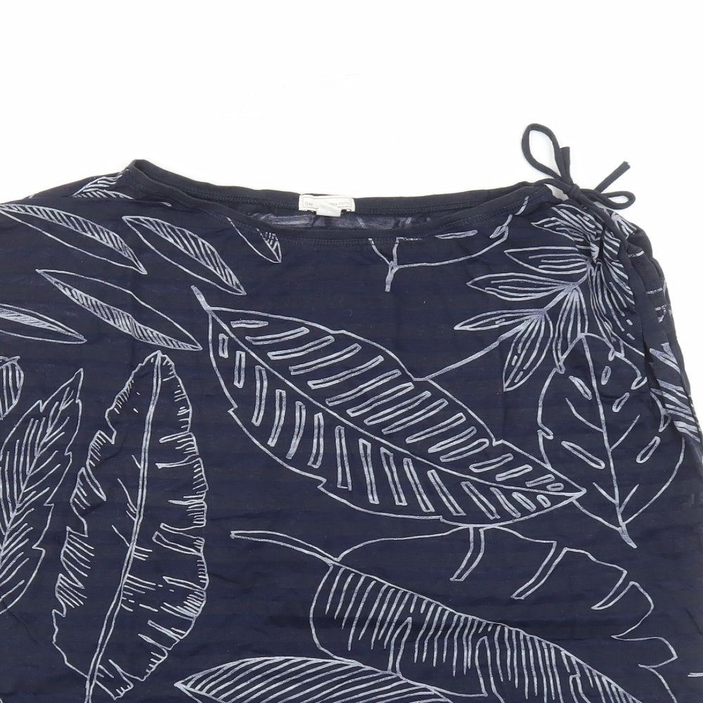 Gap Womens Blue Geometric Polyester Basic T-Shirt Size L Boat Neck