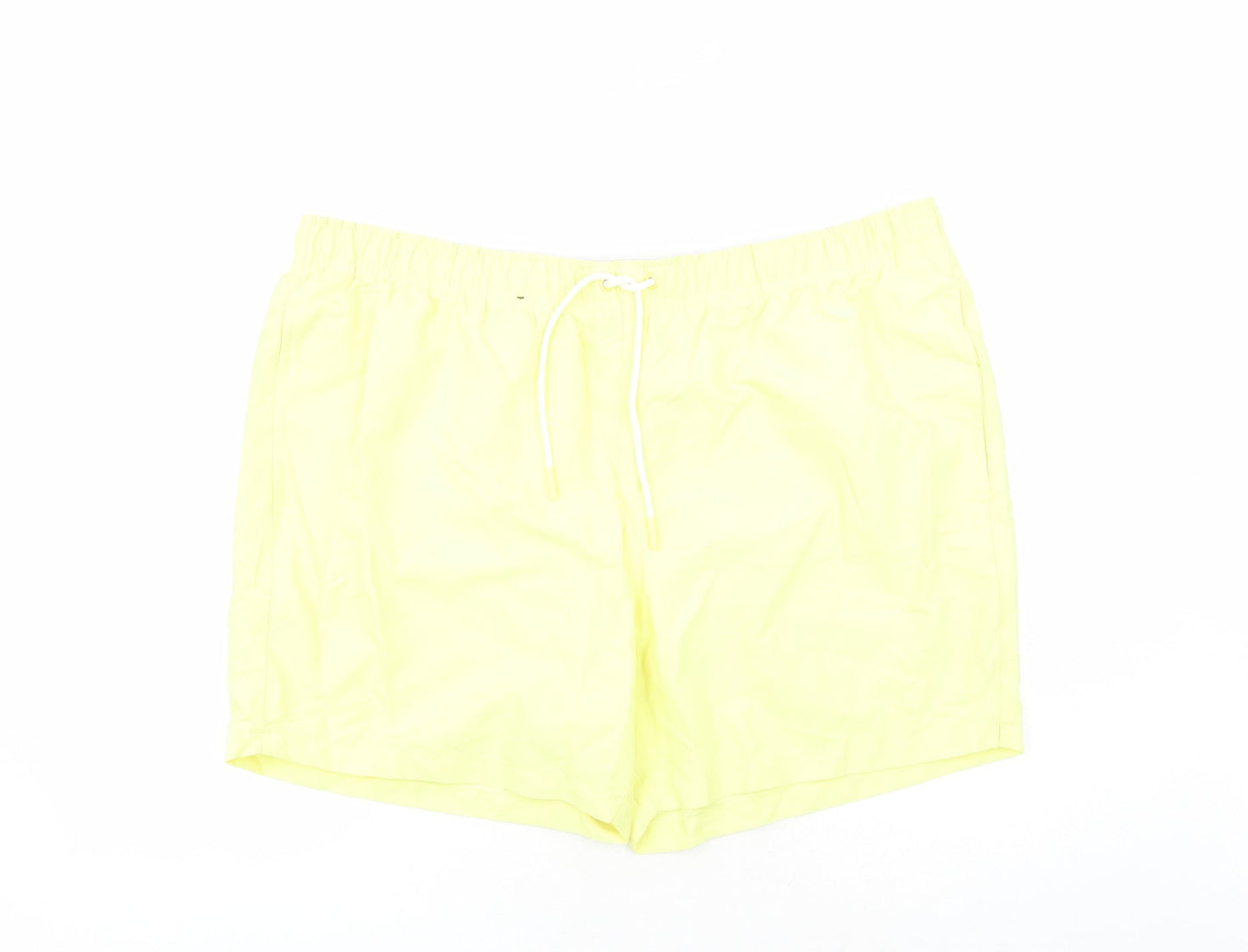 Marks and Spencer Mens Yellow Polyester Sweat Shorts Size 2XL L6 in Regular Drawstring - Elasticated Waist Swim Shorts Pockets