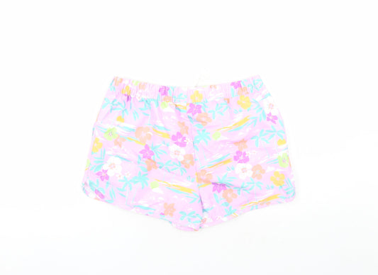 Marks and Spencer Boys Purple Floral Polyester Sweat Shorts Size 13-14 Years Regular Drawstring - Elasticated Waist Inside Leg 3 Inches