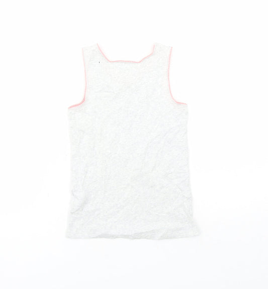 Marks and Spencer Girls Grey Cotton Basic Tank Size 6-7 Years Round Neck Pullover