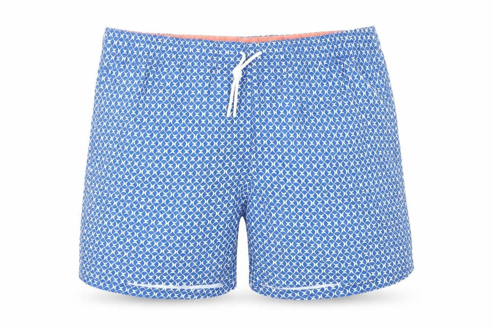 marks and s Mens Blue Geometric Polyester Sweat Shorts Size 3XL L6 in Regular Drawstring - Elasticated Waist Swim Shorts Pockets