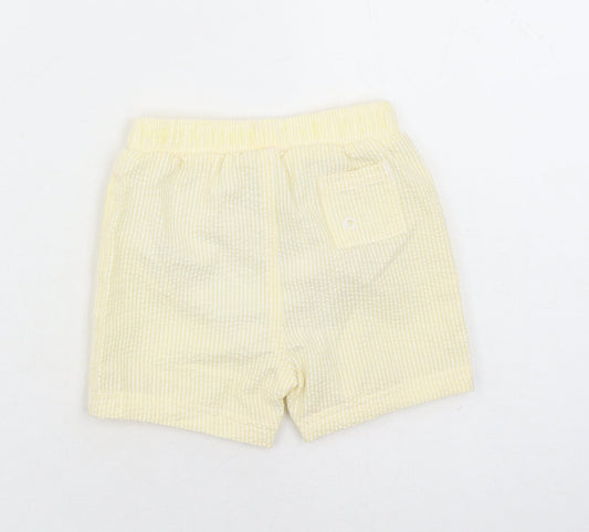 Marks and Spencer Boys Yellow Striped Cotton Sweatpants Trousers Size 12-18 Months - Elasticated Waist Swim Shorts